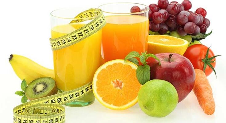Fruits, vegetables and juices for weight loss with the Favorite diet. 